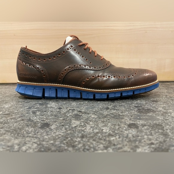 Rare! Cole Haan ZeroGrand Wingtip Oxfords - 12 WIDE - Woodbury / Limoges Blue - Picture 5 of 11